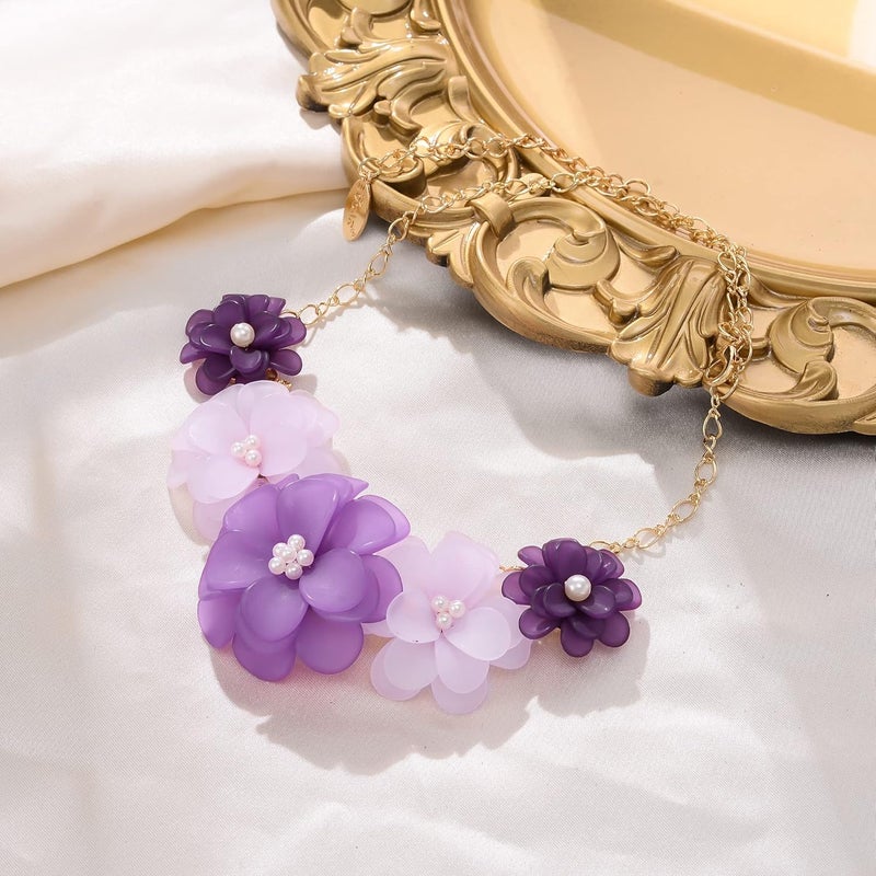 Flyonce Flower Collar Necklace, Floral Flowers Statement Summer Beach Chokers Necklaces for Women - Image 5